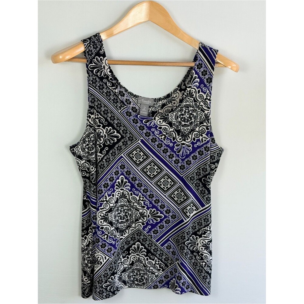 Travelers by Chico’s Purple Black Medallion Print Tank Top Chico’s Size 2 -Large